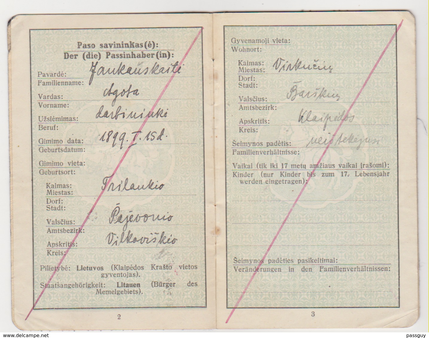 LITHUANIA Internal Passport 1932 (MEMEL) Passeport Intérieur LITHUANIE – Inlandspaß – Revenues/Fiscaux - Documents Historiques