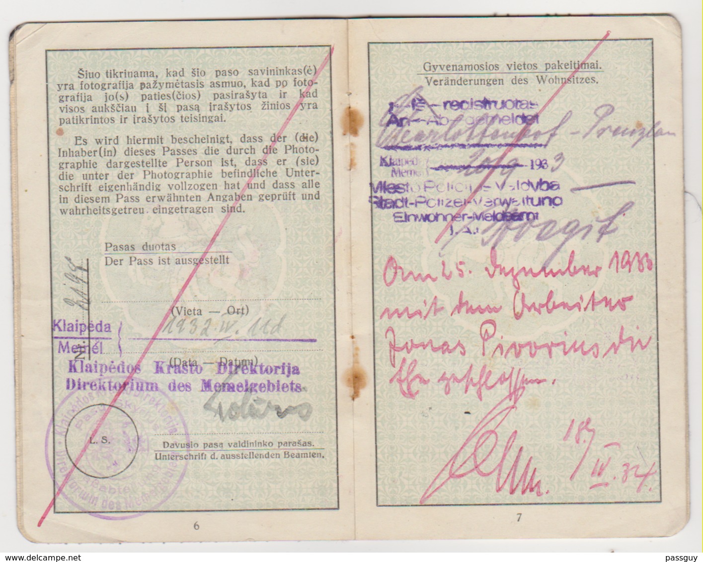 LITHUANIA Internal Passport 1932 (MEMEL) Passeport Intérieur LITHUANIE – Inlandspaß – Revenues/Fiscaux - Documents Historiques