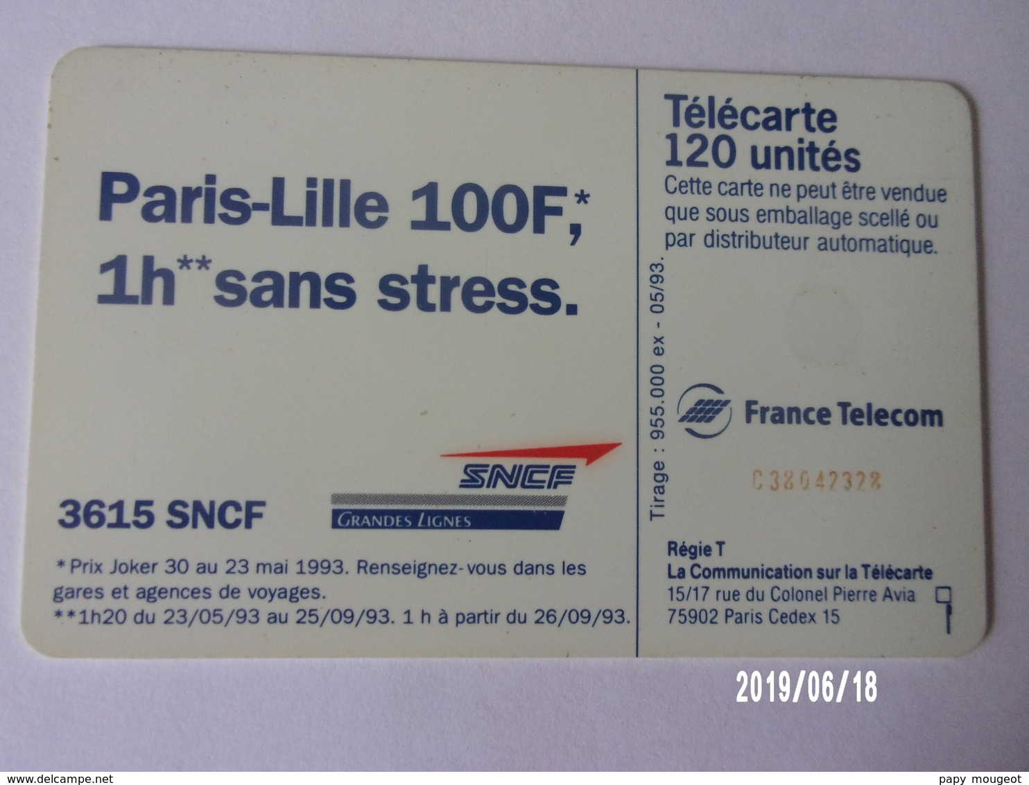 F361 TGV Nord Europe 120U SC7 05/93 - 1993