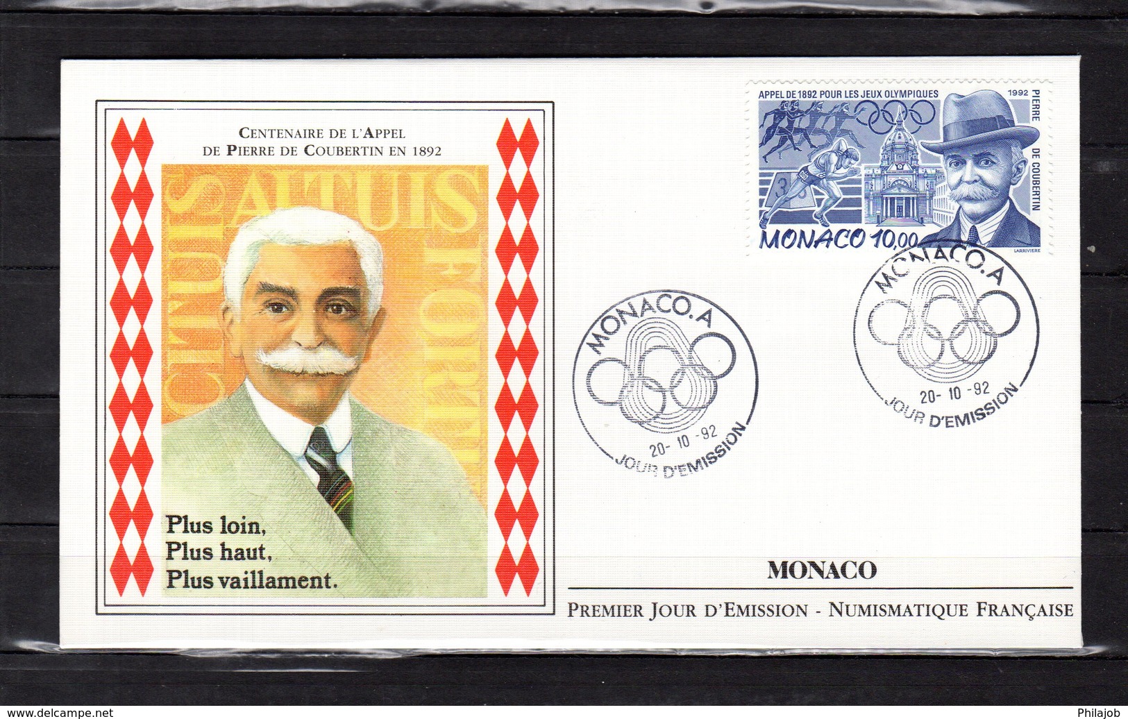 " PIERRE DE COUBERTIN " Sur Enveloppe 1er Jour De MONACO De 1992. N° YT 2859. FDC - Autres & Non Classés