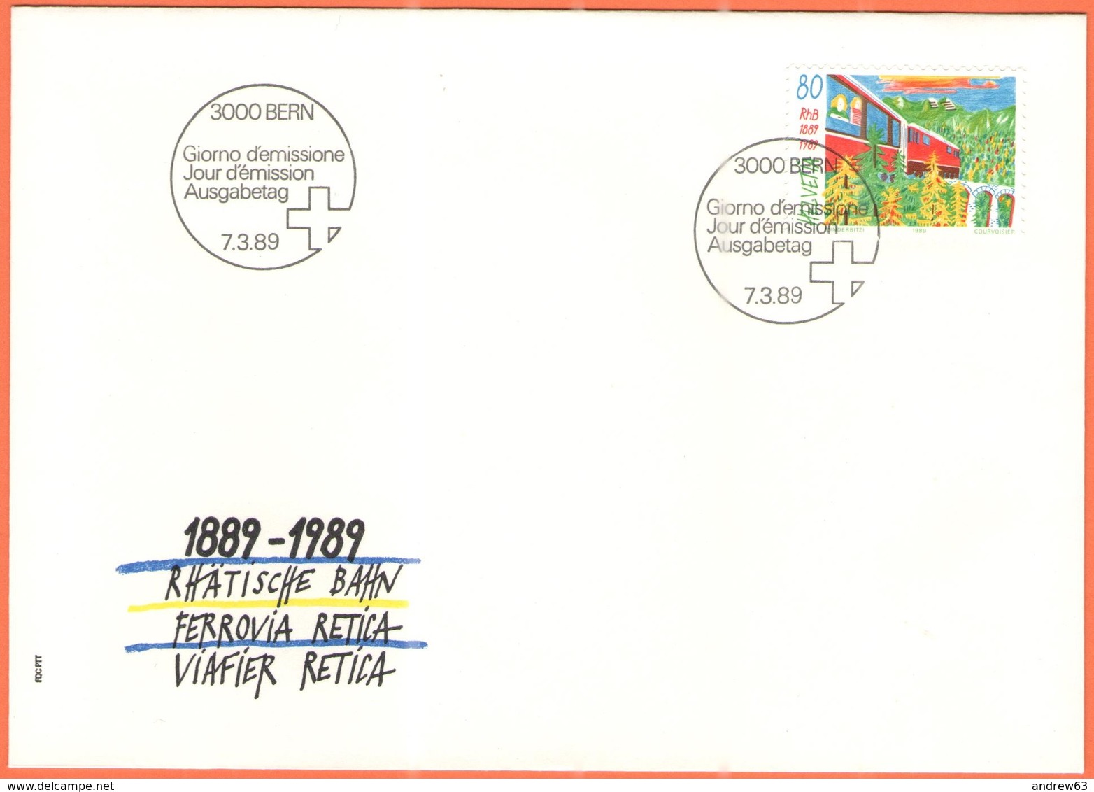 SVIZZERA - SUISSE - HELVETIA - 1989 - Ferrovia Retica - BERN - FDC - FDC