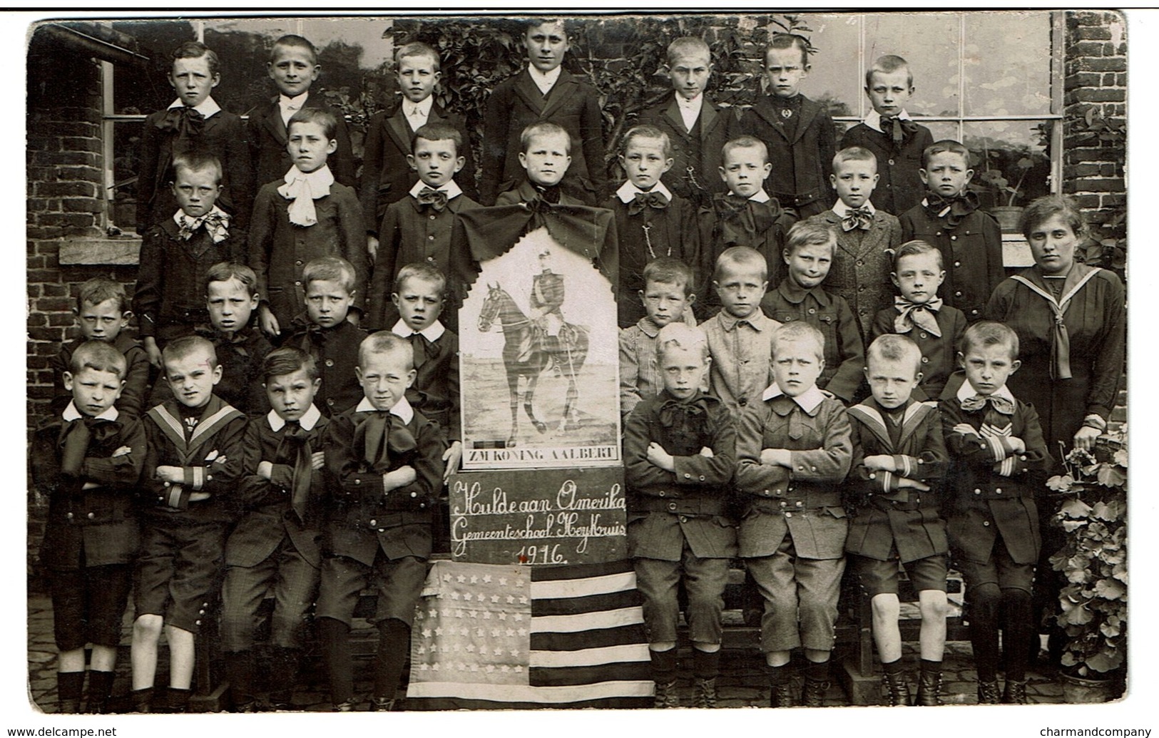 1916 Gemeenteschool HeyKruis - Haute-Croix - Heikruis - Hulde Aan Amerika - Hommage à L'Amérique - 2 Scans - Pepingen