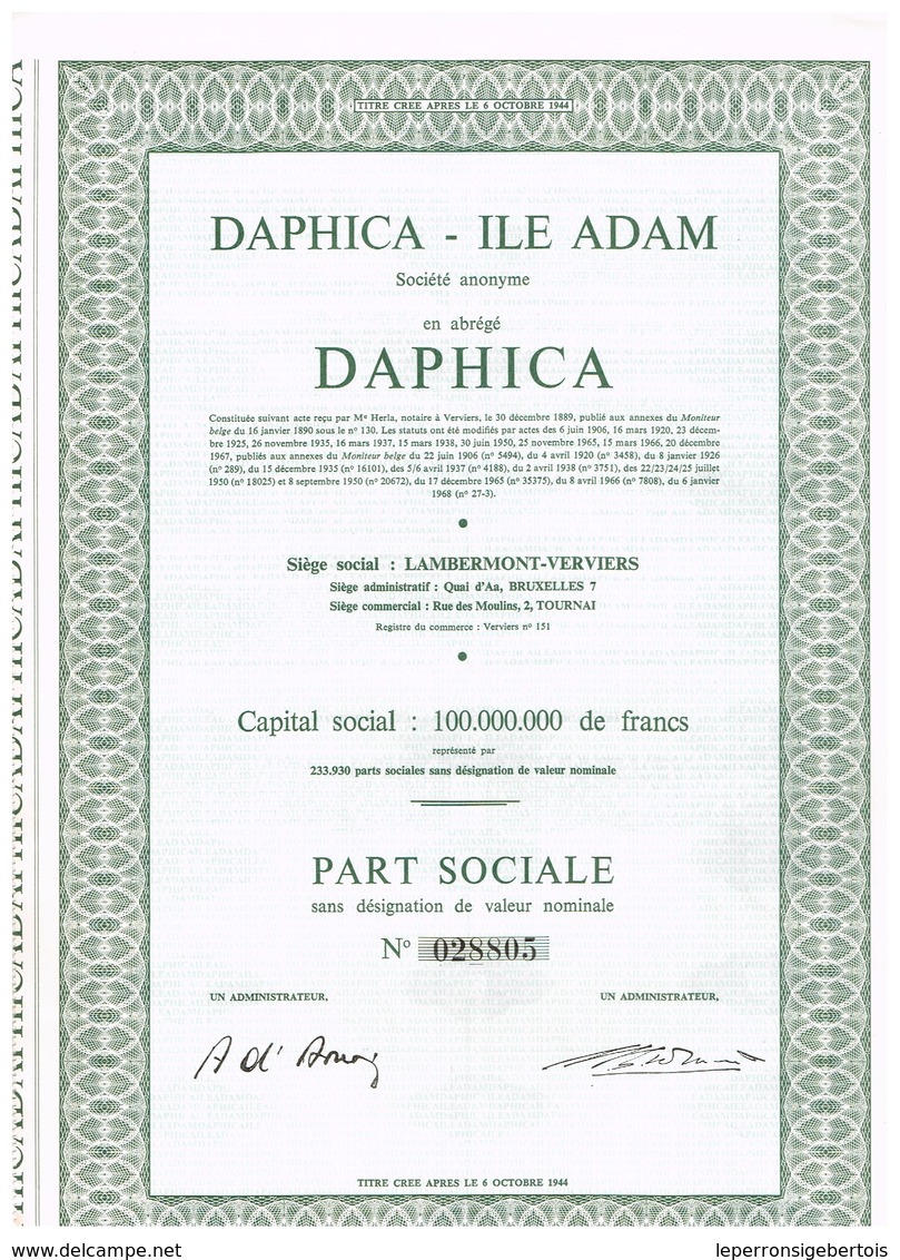 Ancien Titre - Daphica - Ile Adam - Société Anonyme - Titre De 1968 - Autres & Non Classés