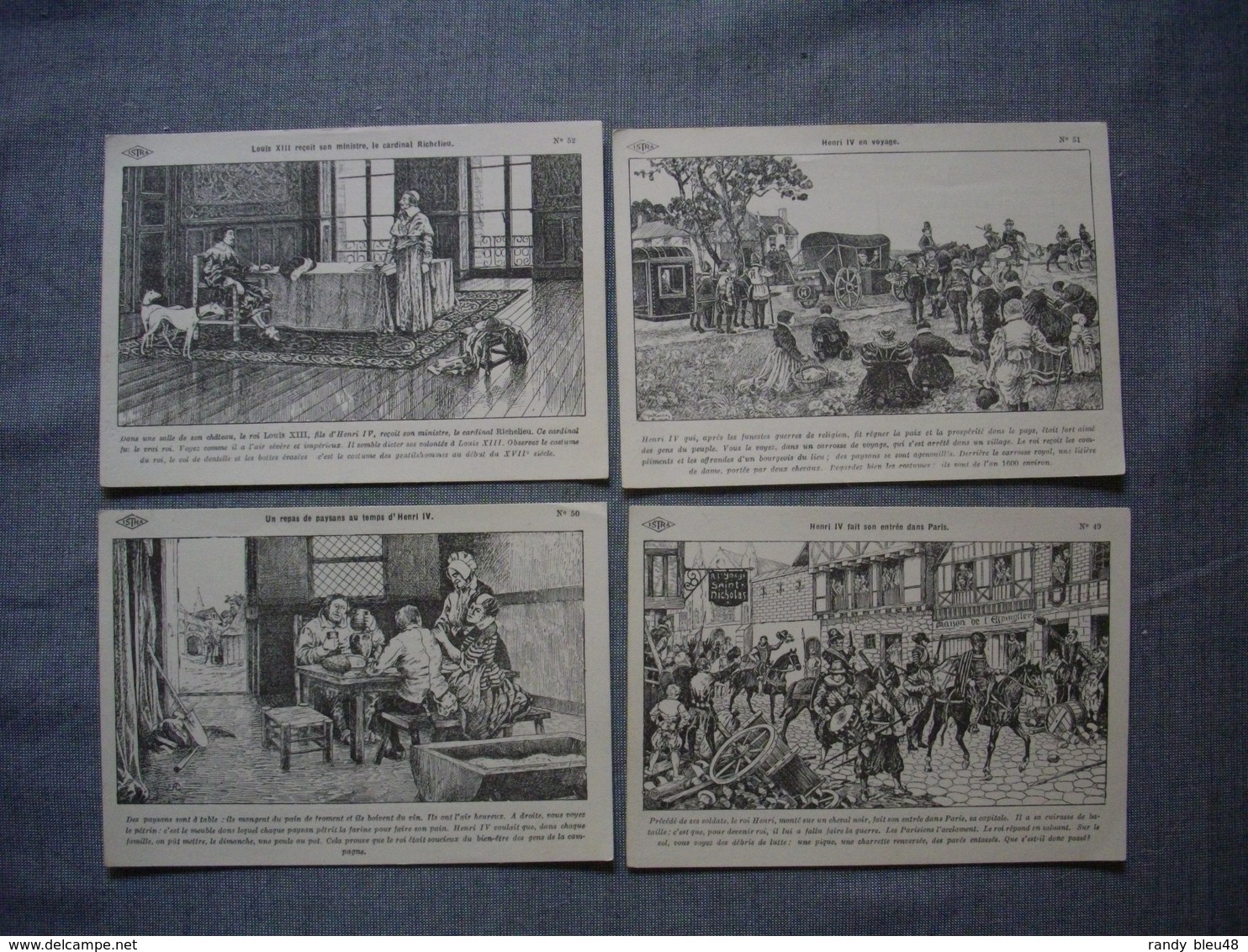 Lot De 4 Cartes Illustrées Signé CARLIER  -  Histoire De FRANCE  -  Numéros  49  -  50  -  51  -  52 - Histoire