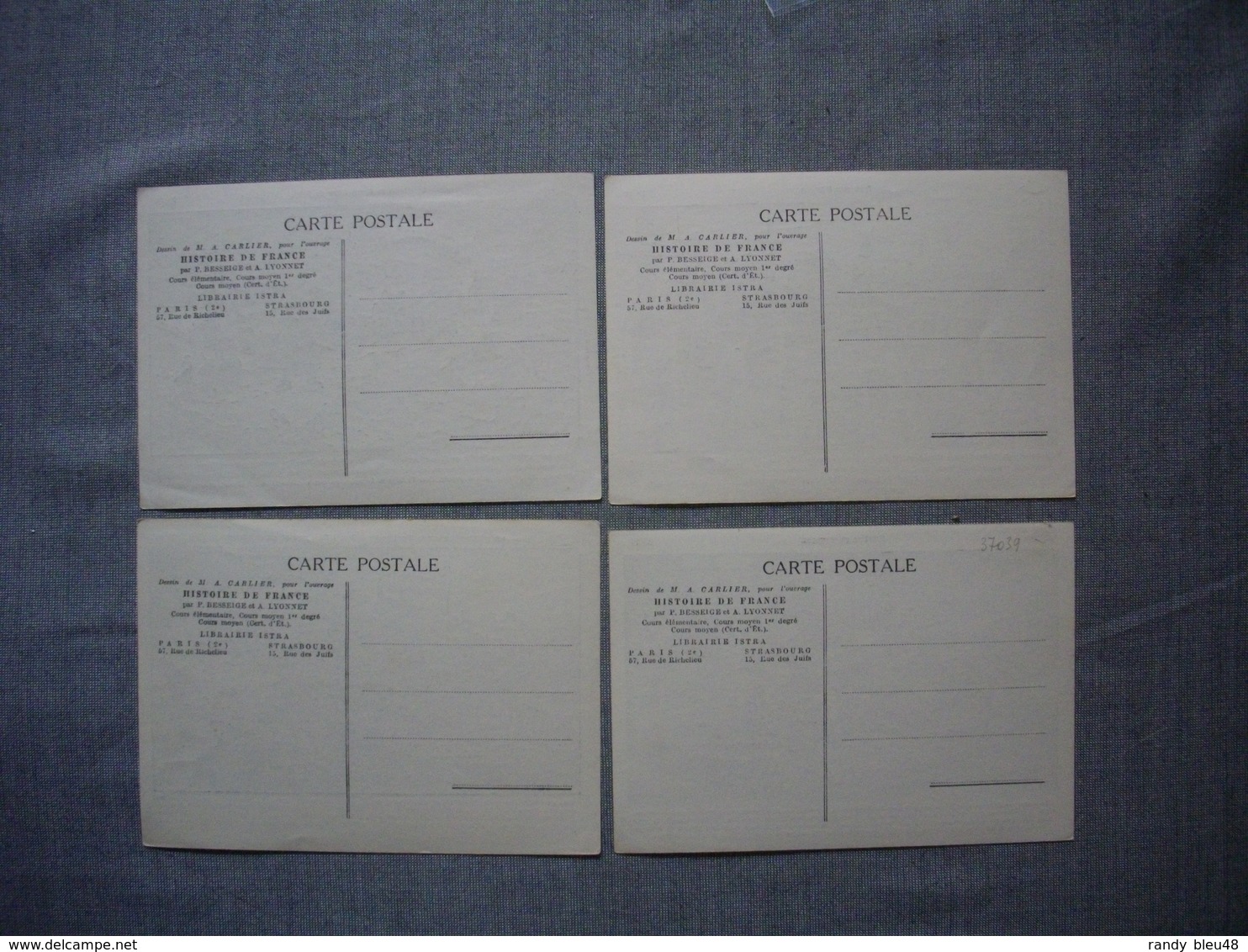 Lot De 4 Cartes Illustrées Signé CARLIER  -  Histoire De FRANCE  -  Numéros   75  -  76  -  77  -  78 - Histoire