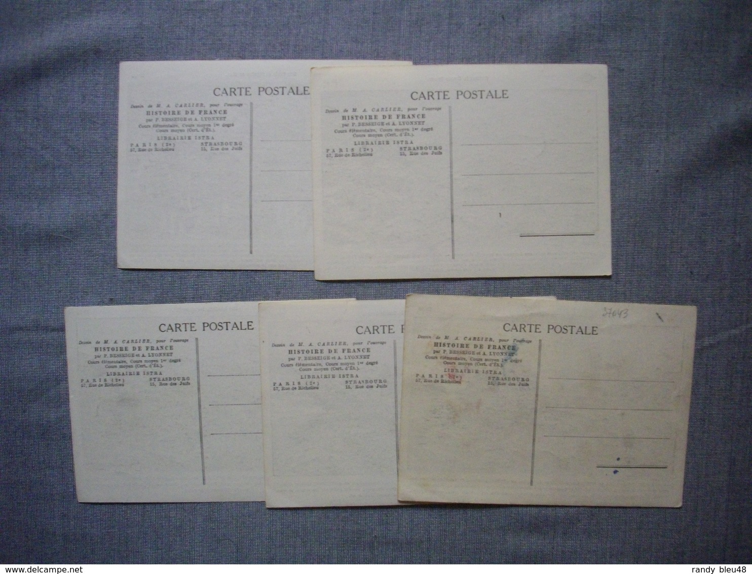 Lot De 5 Cartes Illustrées Signé CARLIER  -  Histoire De FRANCE  -  Numéros   92  -  93  -  94  -  95  -  96 - Histoire