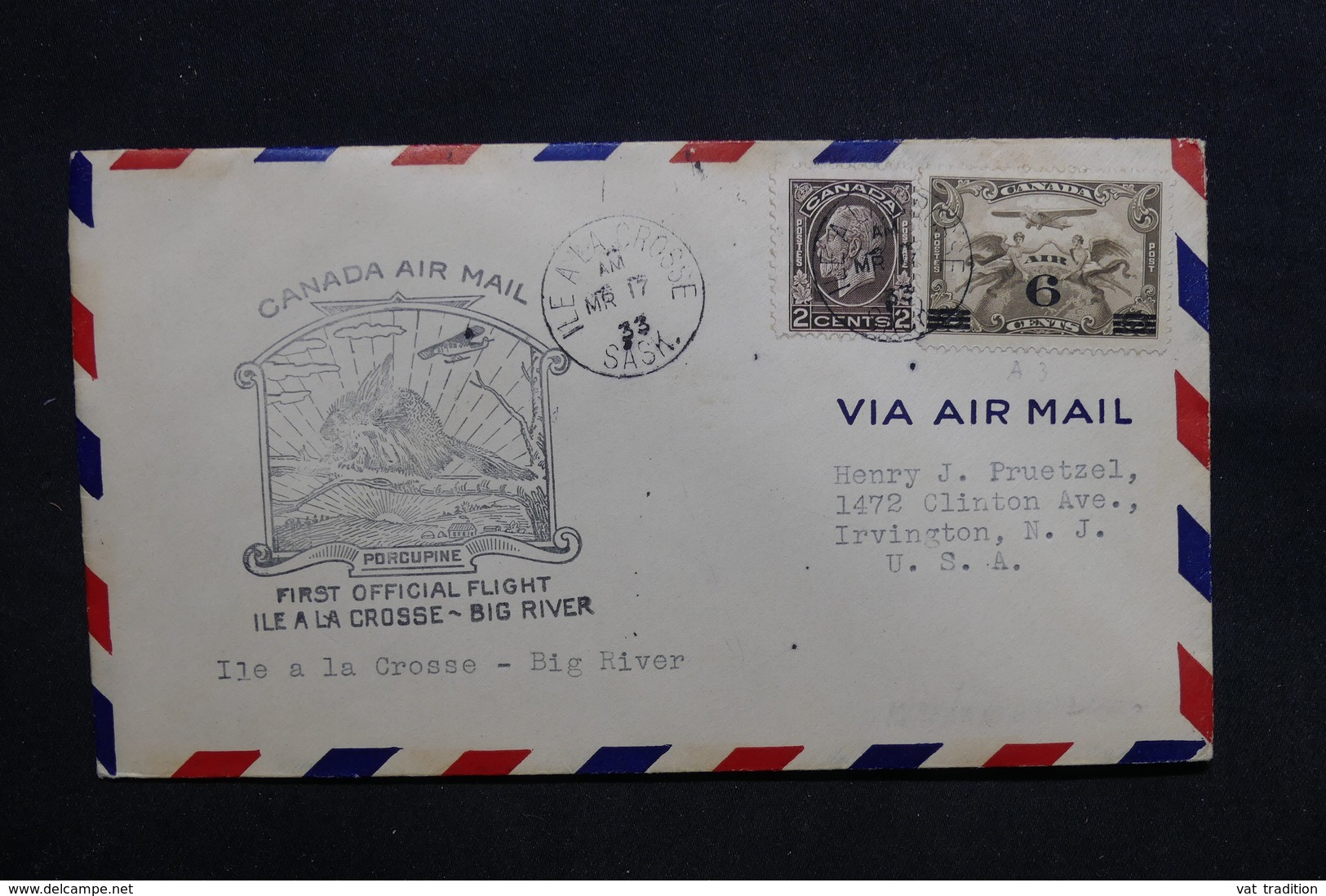 CANADA - Enveloppe 1 Er Vol Ile à La Crosse / Big River En 1933 - L 32802 - Cartas & Documentos