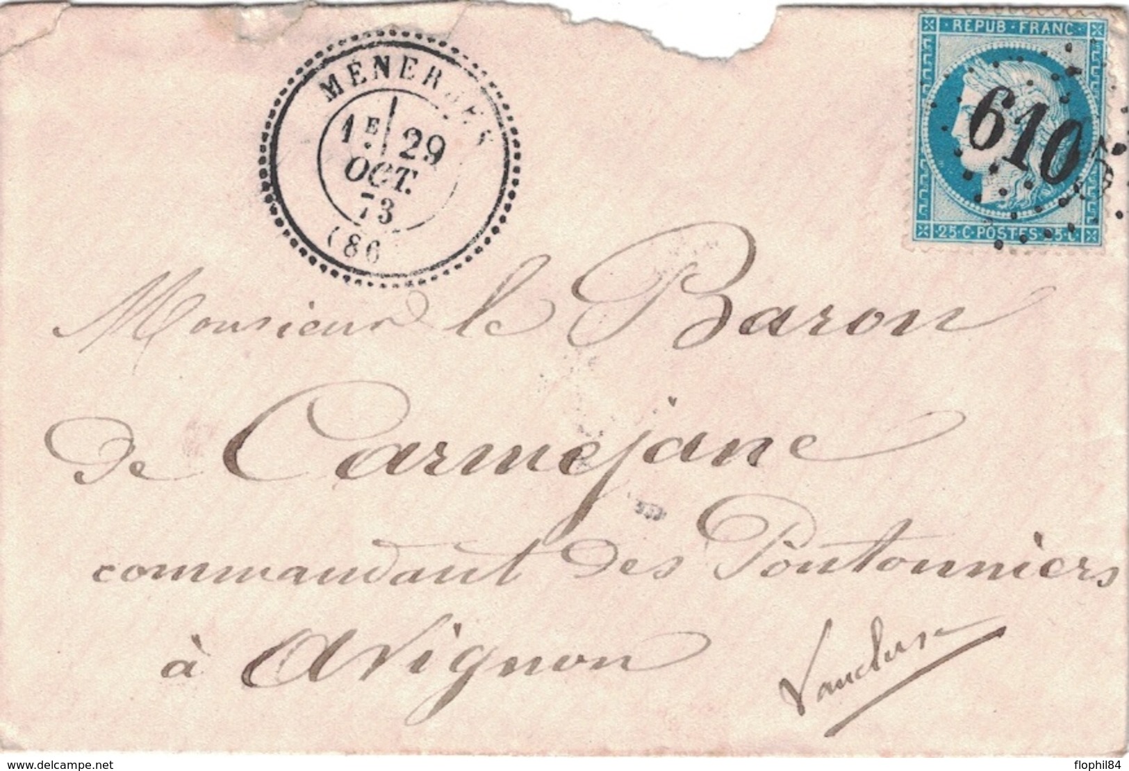 VAUCLUSE - MENERBES - GC SUPPLEMENTAIRE 6105 SUR CERES N°60 - DU 29 OCTOBRE 1873 - DECHIRURE D'OUVERTURE - COTE 300€ - I - 1849-1876: Periodo Classico