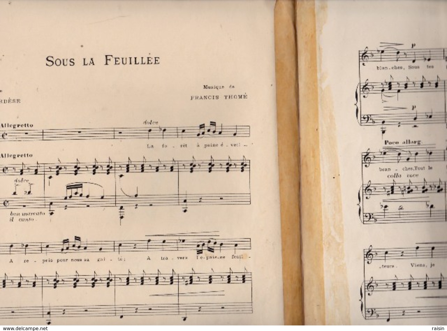 Sous La Feuillée Chant Piano  Poésie Stéphan Bordèse Musique Francis Thomé  Lithographie A.Barbizet  état Moyen - Scores & Partitions