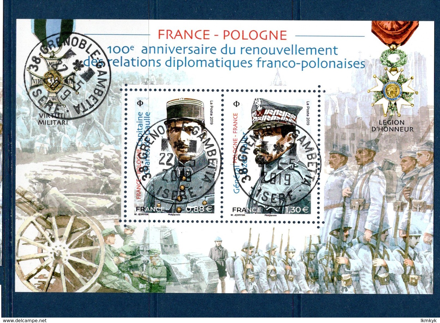 France 2019.Bloc France-pologne.Cachet Rond.Gomme D'origine. - Souvenir Blocks