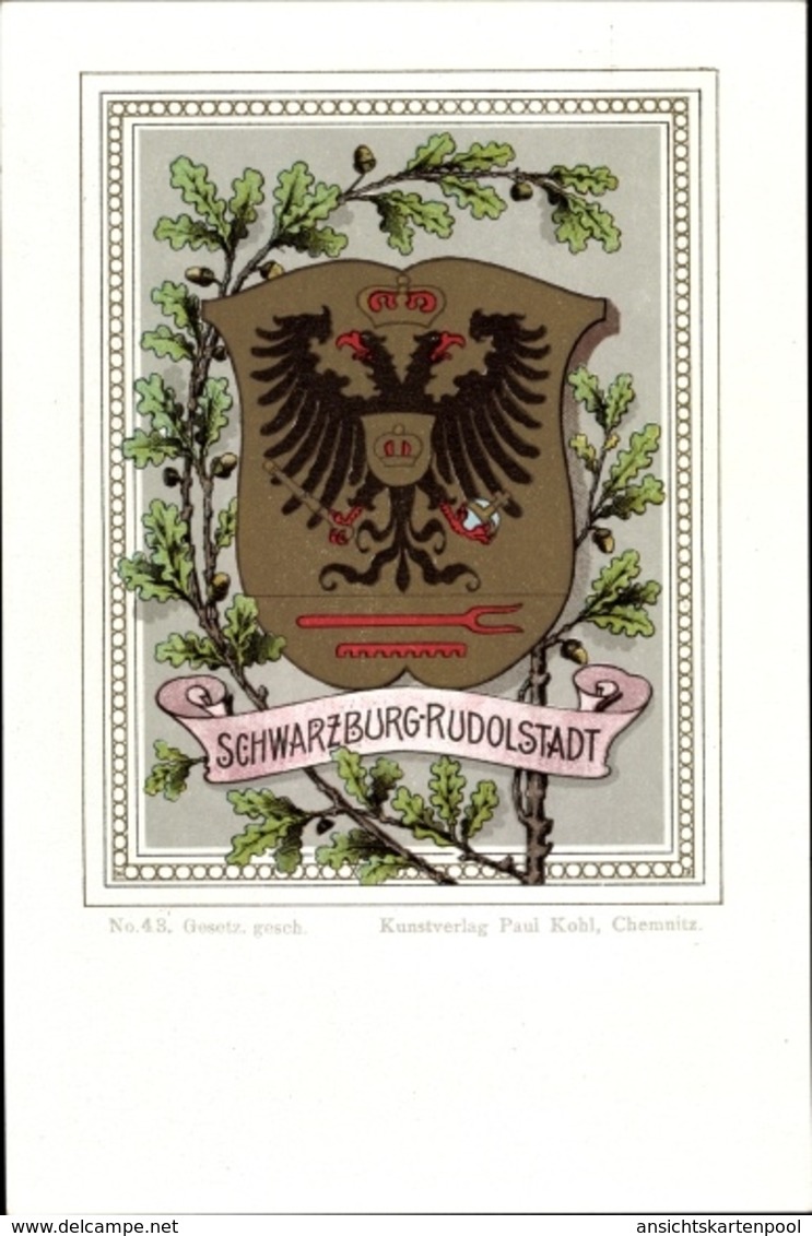 Blason Lithographie Schwarzburg Rudolstadt, Eichenlaub - Königshäuser