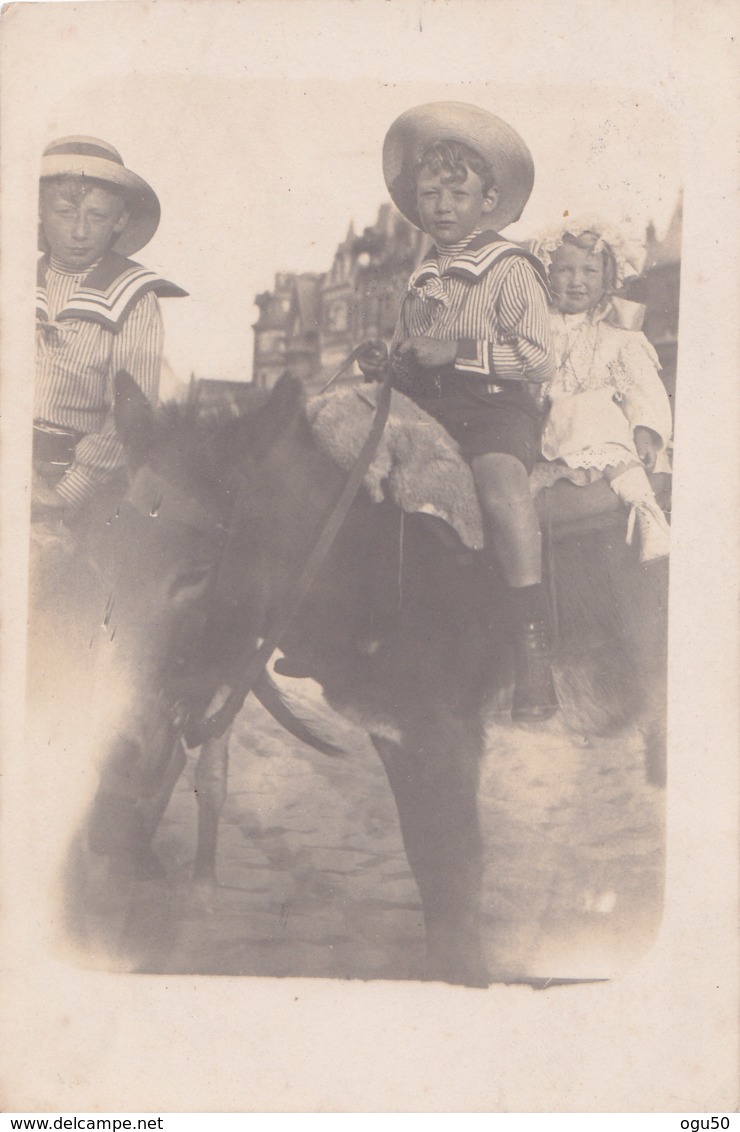 Carte Photo (Non Situé) - Enfants Sur Un âne - To Identify