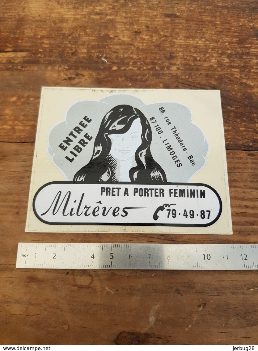 Sticker Autocollant Ancien - Prêt à Porter Féminin - Limoges - Milrêves - Boutique Magasin - Autocollants