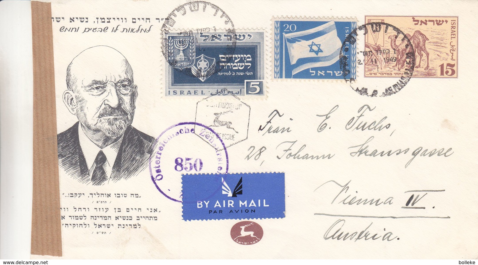 Israël - Lettre De 1949 - Entiers Postaux - Oblit Jerusalem - Exp Vers Vienne - Avec Censure - Drapeaux - - Covers & Documents