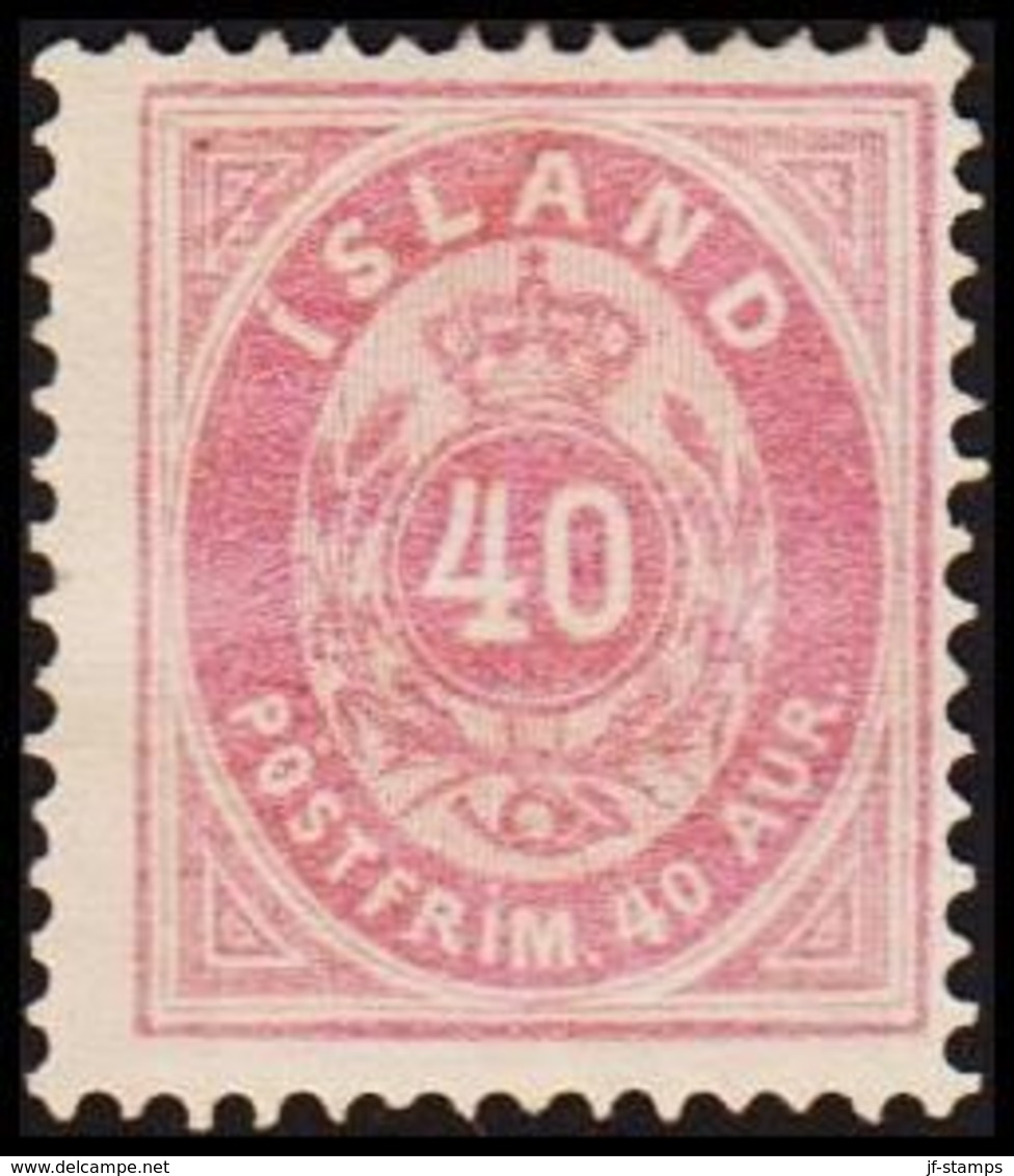 1882. Aur-Issue. 40 Aur Light Lilac. Perf. 14x13½.  2nd Print 1886. Facit 17b (Michel 15A) - JF192422 - Unused Stamps