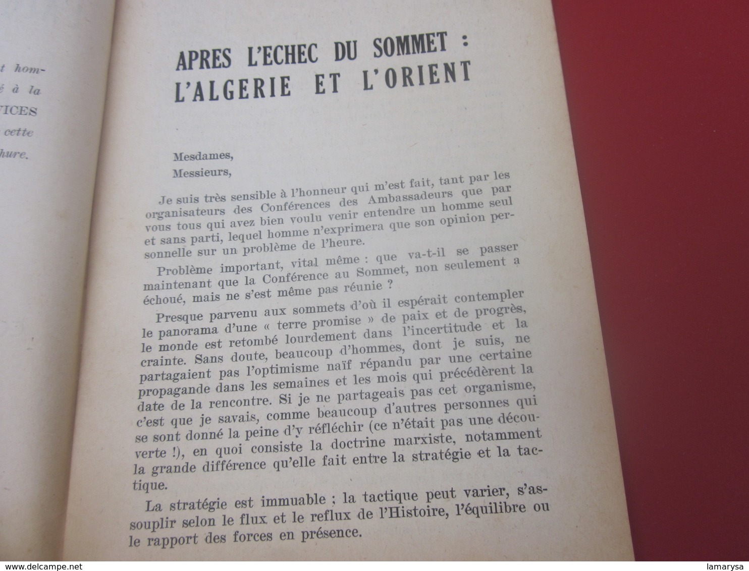 JUIN 1960 BROCHURE APRÈS L’ÉCHEC DU SOMMET L’ALGÉRIE & L'ORIENT CONFÉRENCE AMBASSADEURS PRONONCÉE PAR JACQUES SOUSTELLE - Historische Dokumente