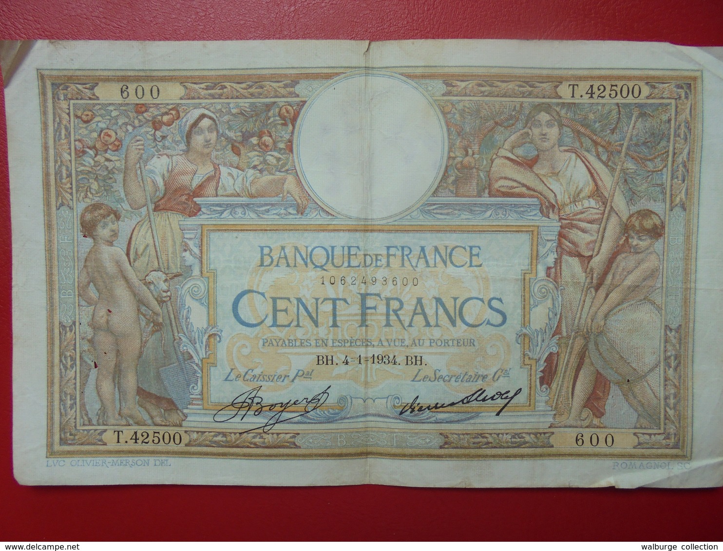 FRANCE 100 FRANCS 4-1-34 CIRCULER (B.4) - 100 F 1908-1939 ''Luc Olivier Merson''