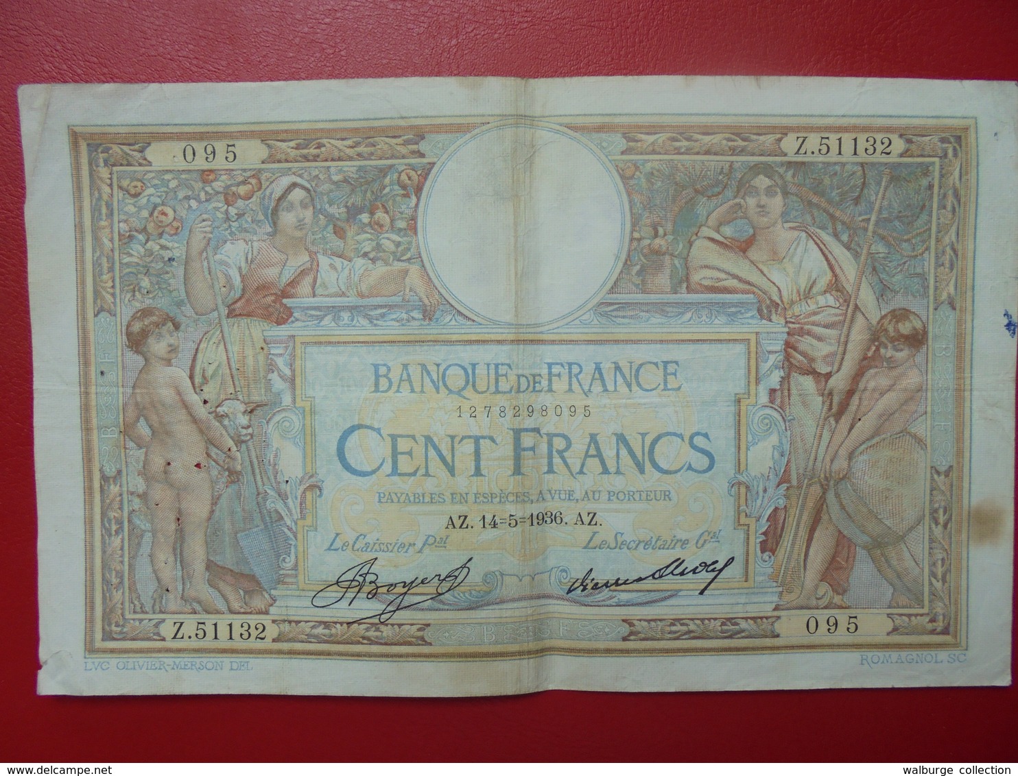 FRANCE 100 FRANCS 14-5-36 CIRCULER (B.4) - 100 F 1908-1939 ''Luc Olivier Merson''