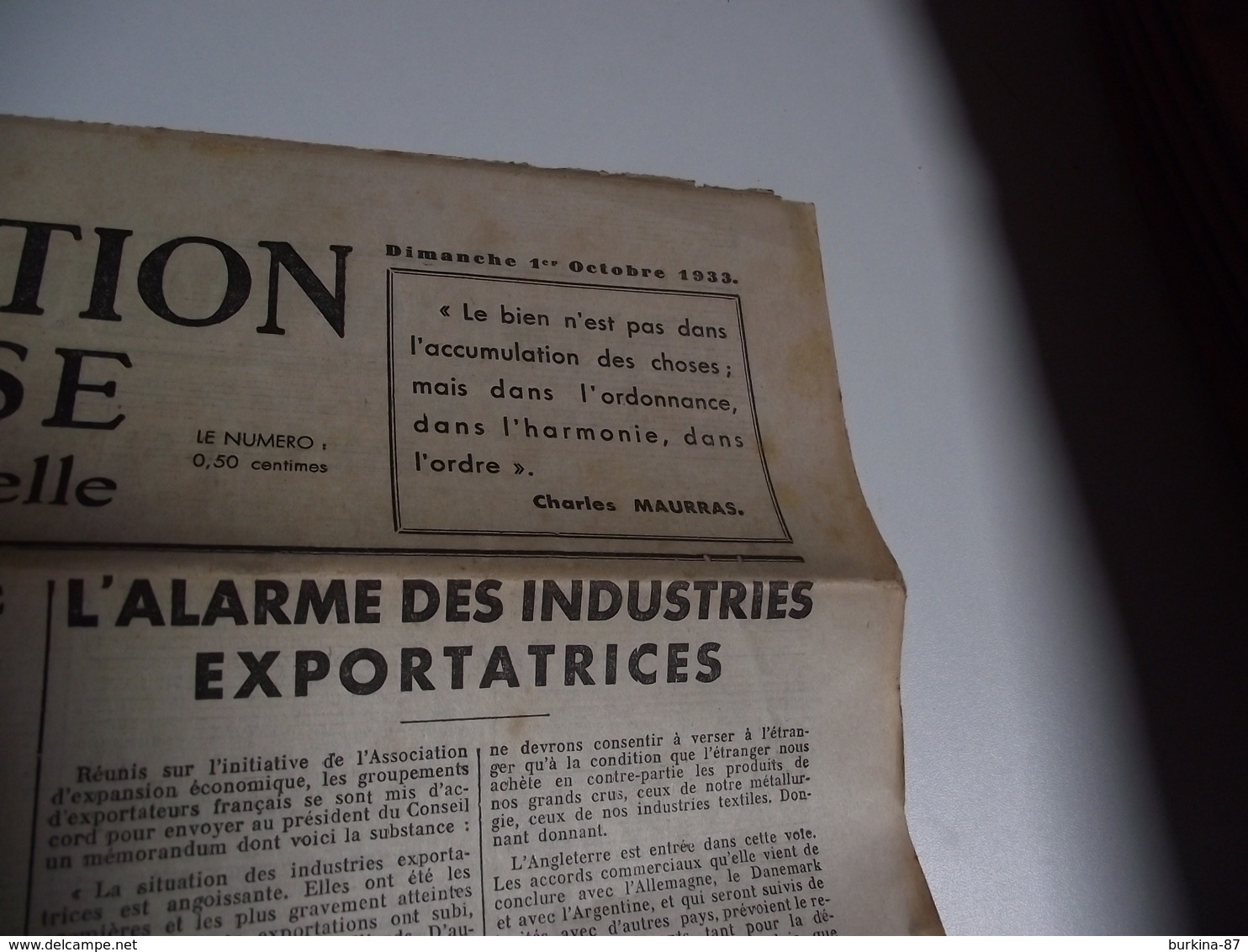 La Production Française,agricole Et Industrielle, Journal, 1 Er Oct 1933 - Autres & Non Classés