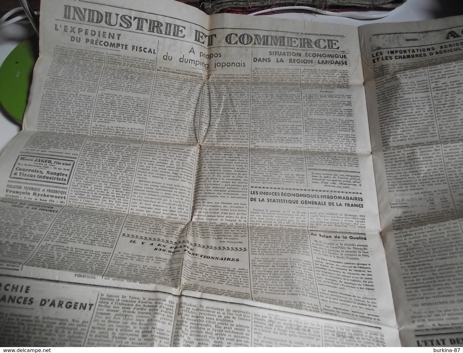 La Production Française,agricole Et Industrielle, Journal, 1 Er Oct 1933 - Autres & Non Classés