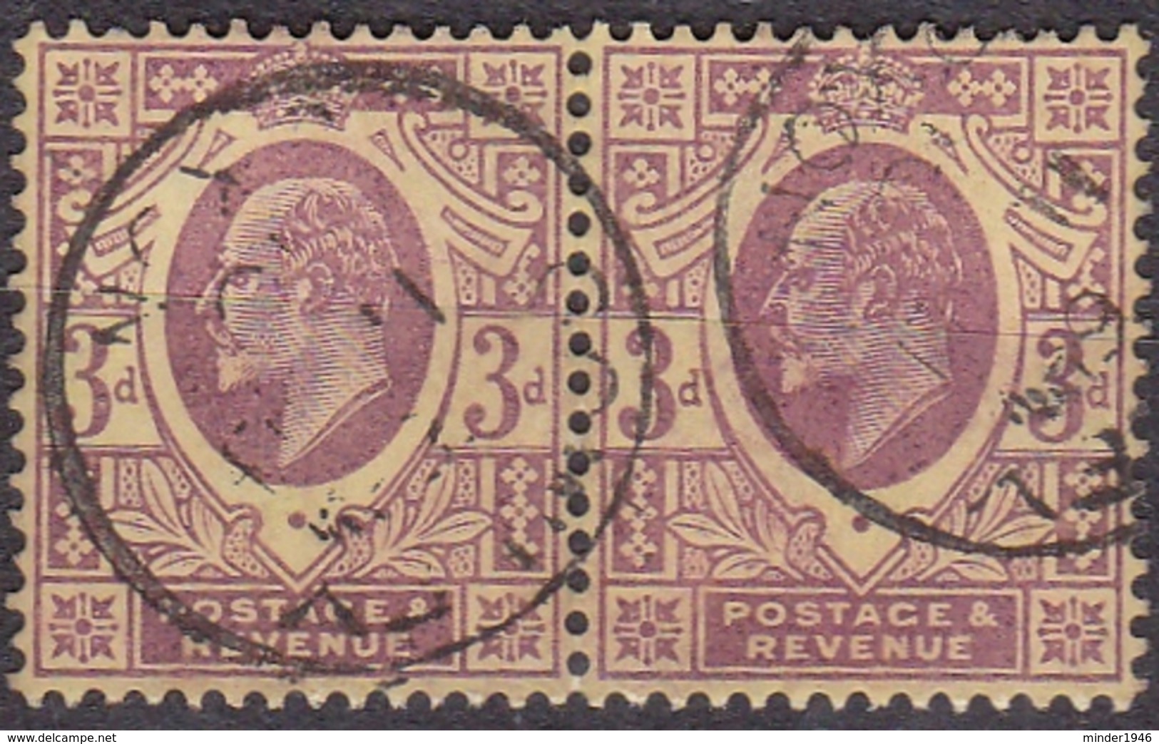 GREAT BRITAIN 1911 KEDVII 2 X 3d Joined Pair Purple/Lemon SG277 Used - Used Stamps