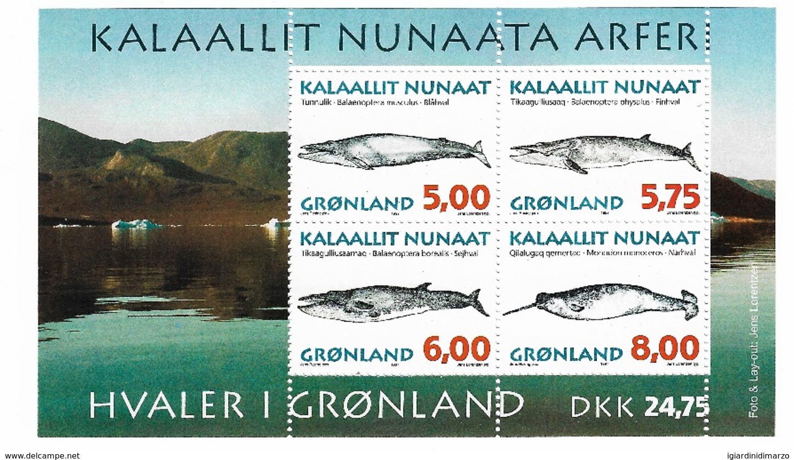 GROENLANDIA - 1997: BF NUOVO STL COMPOSTO DI 4 VALORI - FAUNA MARINA - BALENE GROENLANDESI - IN OTTIME CONDIZIONI. - Nuovi