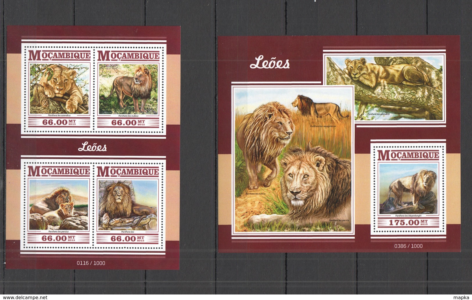 ST2250 2015 MOZAMBIQUE MOCAMBIQUE FAUNA ANIMALS WILD CATS LIONS LEONS KB+BL MNH - Felini