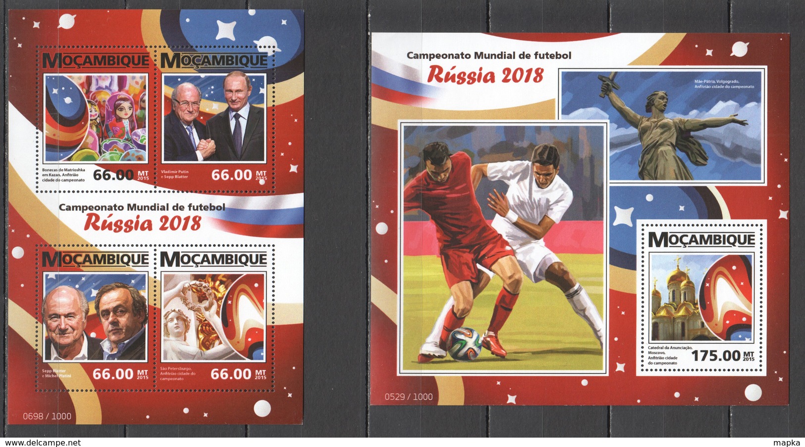 ST2290 2015 MOZAMBIQUE SPORTS FOOTBALL WORLD CUP RUSSIA 2018 1KB+1BL MNH - 2018 – Russia