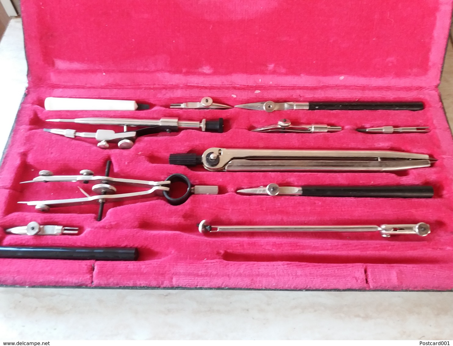 Metal Set Pencil Compasses In Box, Additional Spare Parts, Drawing, ''Gotovalnia'' - Moscow, Made In USSR, Russia. - Other & Unclassified