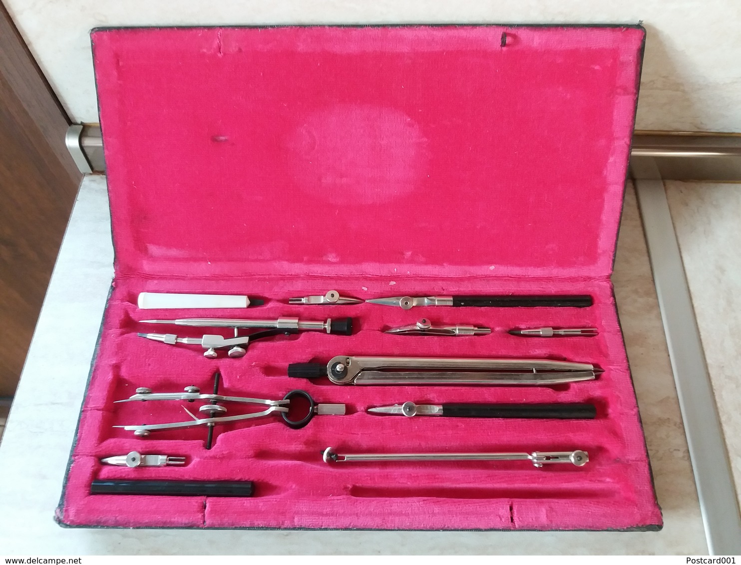 Metal Set Pencil Compasses In Box, Additional Spare Parts, Drawing, ''Gotovalnia'' - Moscow, Made In USSR, Russia. - Other & Unclassified