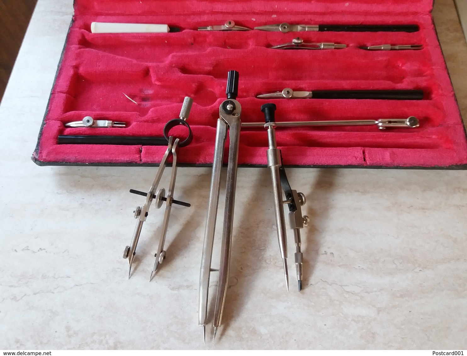 Metal Set Pencil Compasses In Box, Additional Spare Parts, Drawing, ''Gotovalnia'' - Moscow, Made In USSR, Russia. - Other & Unclassified