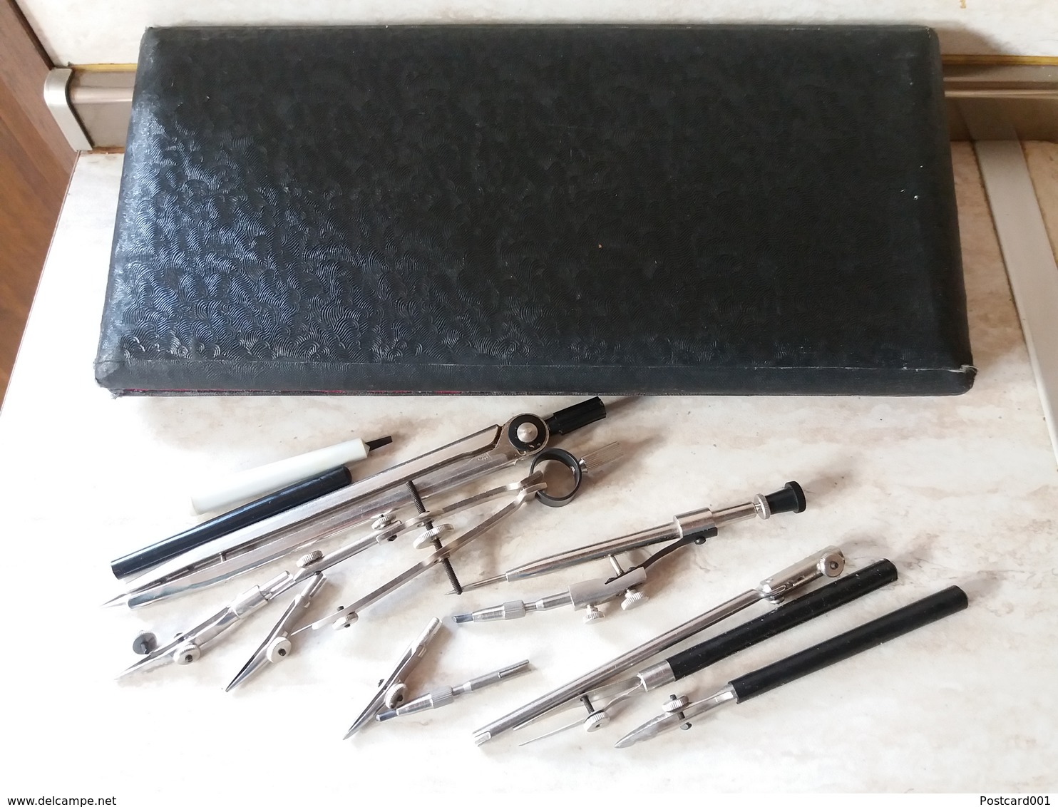 Metal Set Pencil Compasses In Box, Additional Spare Parts, Drawing, ''Gotovalnia'' - Moscow, Made In USSR, Russia. - Other & Unclassified