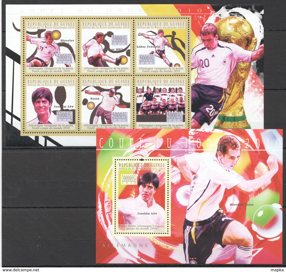 T383 2010 GUINEE GUINEA SPORT FOOTBALL ALLEMAGNE GERMANY WOLRD CUP 2010 1KB+1BL MNH - Altri & Non Classificati