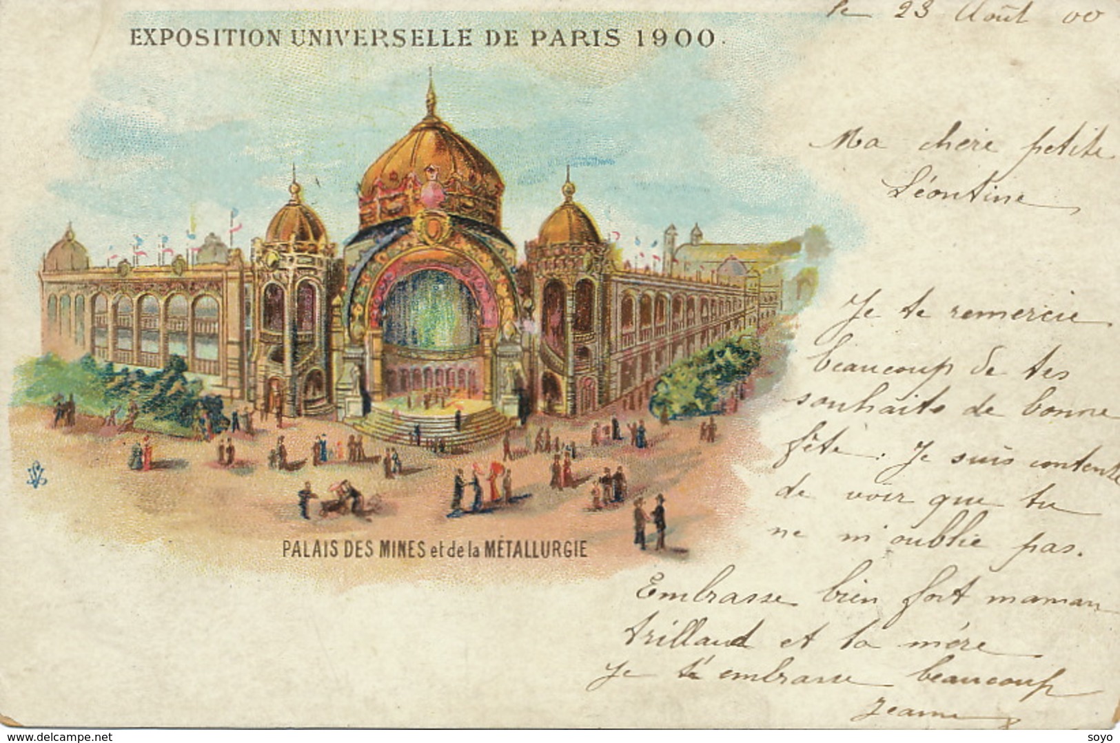 Exposition Universelle Paris 1900 Hand Colored Palais Mines Metallurgie Envoi à Léontine Crampon à Aumale - Expositions
