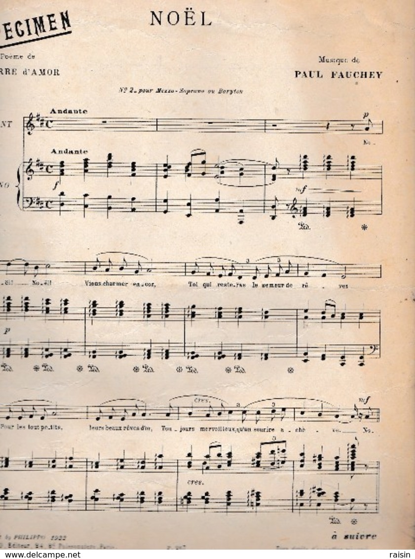 NOËL Cantique  Paroles Cappeau De Roquemaure Musique De Adolphe Adam Chant Piano 1922 état Moyen - Scores & Partitions