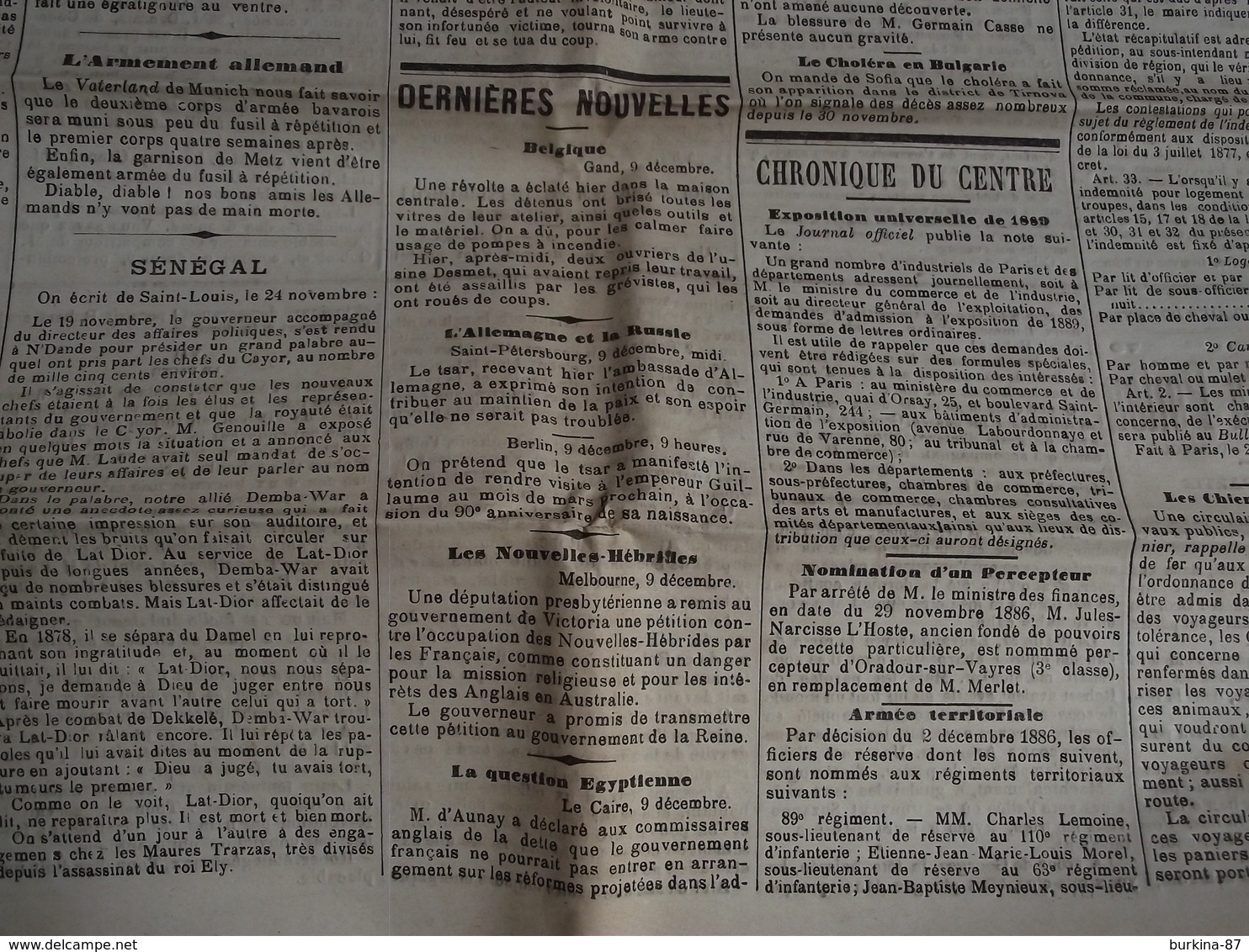 LE COURRIER DU CENTRE, Journal,  11 Décembre 1886 - 1850 - 1899