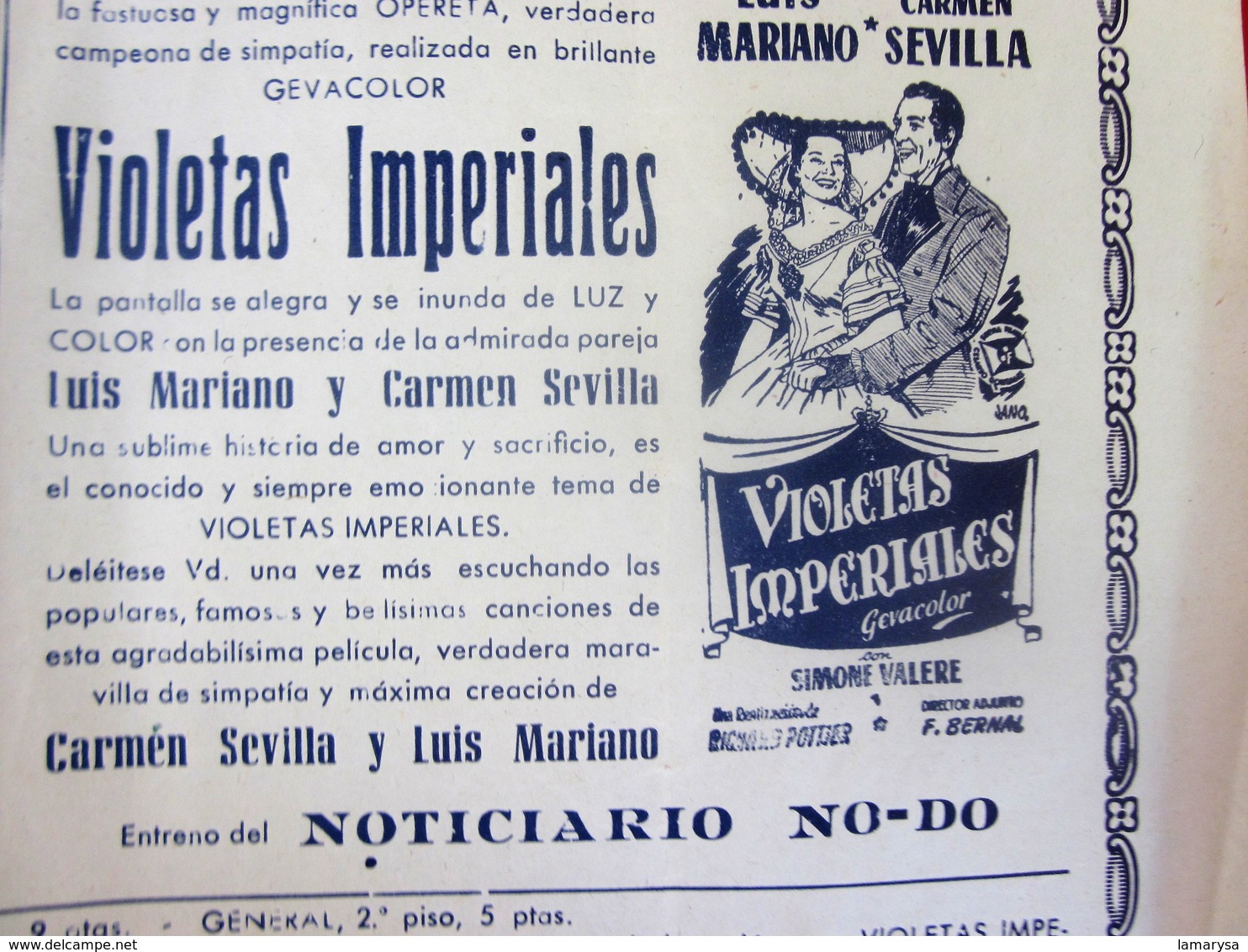 MARIANO-LA RUBIA-VIOLETAS IMPERIALES-1954 MAJESTIC CINÉMA FIESTA MAYOR-COLOSAL EXTRAORDINARIO Y GRANDIOSE PROGRAMA COLOR - Programma's