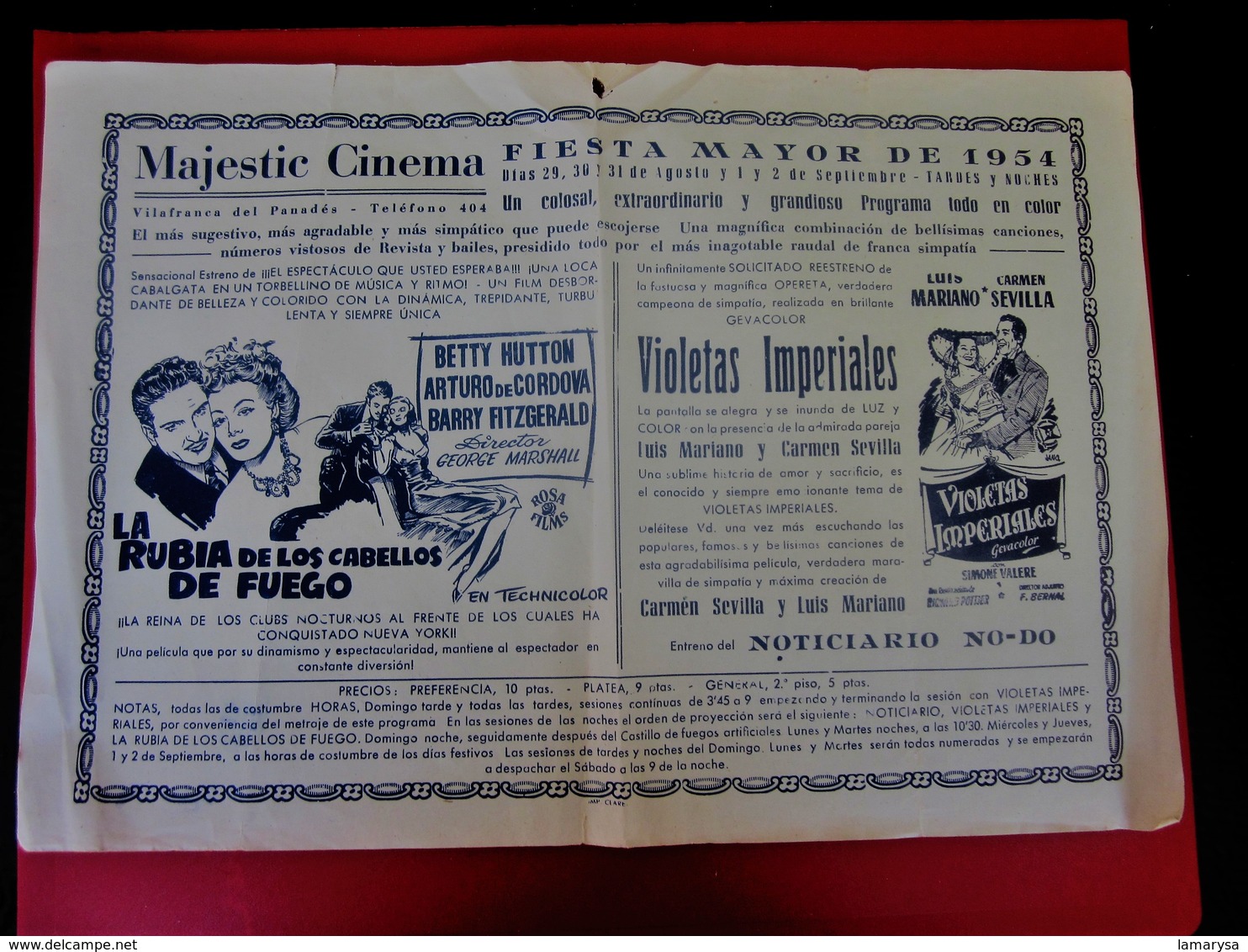 MARIANO-LA RUBIA-VIOLETAS IMPERIALES-1954 MAJESTIC CINÉMA FIESTA MAYOR-COLOSAL EXTRAORDINARIO Y GRANDIOSE PROGRAMA COLOR - Programas