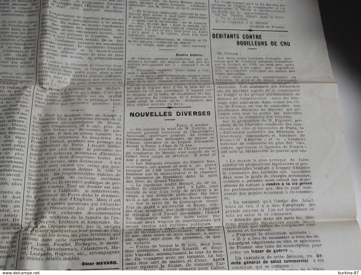 LA GAZETTE DU CENTRE, Journal,  8 OCTOBRE 1909 - Other & Unclassified