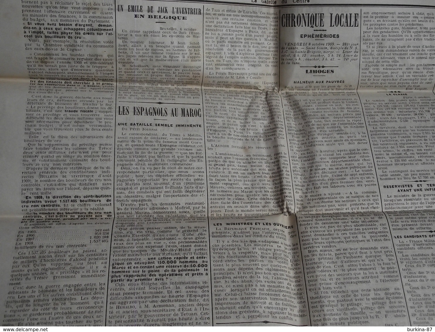 LA GAZETTE DU CENTRE, Journal,  8 OCTOBRE 1909 - Other & Unclassified