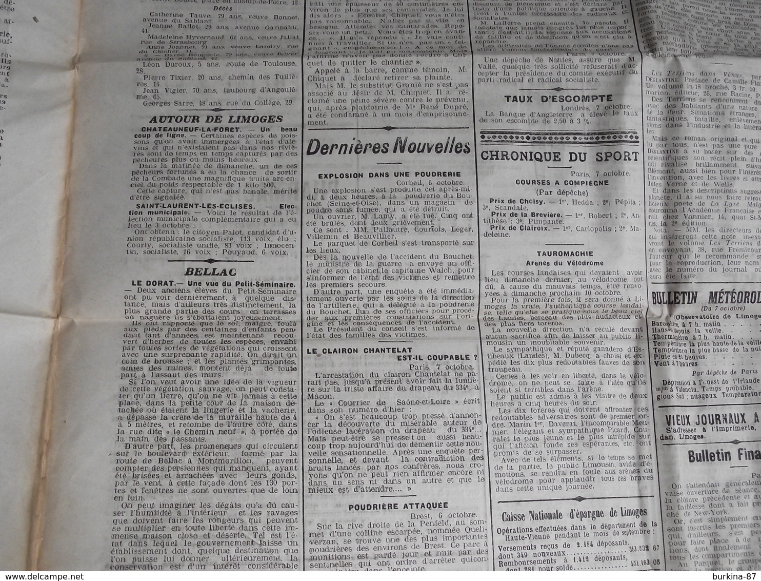 LA GAZETTE DU CENTRE, Journal,  8 OCTOBRE 1909