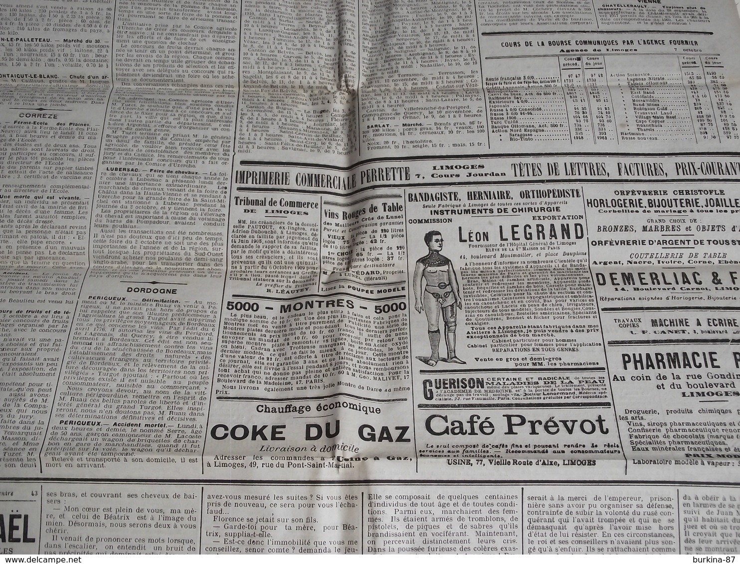 LA GAZETTE DU CENTRE, Journal,  8 OCTOBRE 1909