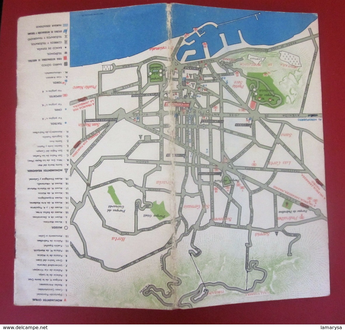 1952 GUIA PLAN PLANO MAP CARTE  TURISTICO DE BARCELONA ESPAÑA-OFICINA TURISMO E INFORMACION-AYUNTAMIENTO -GEOGRAPHIA-SIN