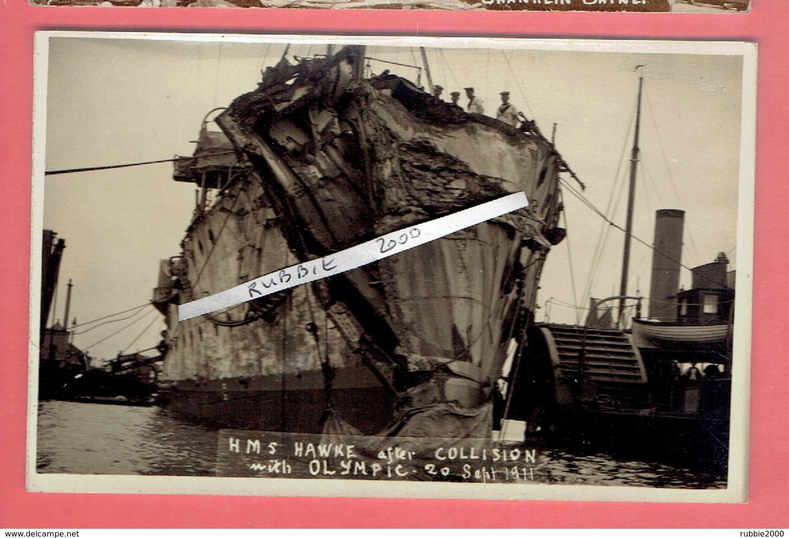PHOTOGRAPHIE HMS HAWKE AFTER COLLISION WITH OLYMPIC 20 SEPT. 1911 CROISEUR ANGLAIS DE LA NAVY 1891 1914 - Boats