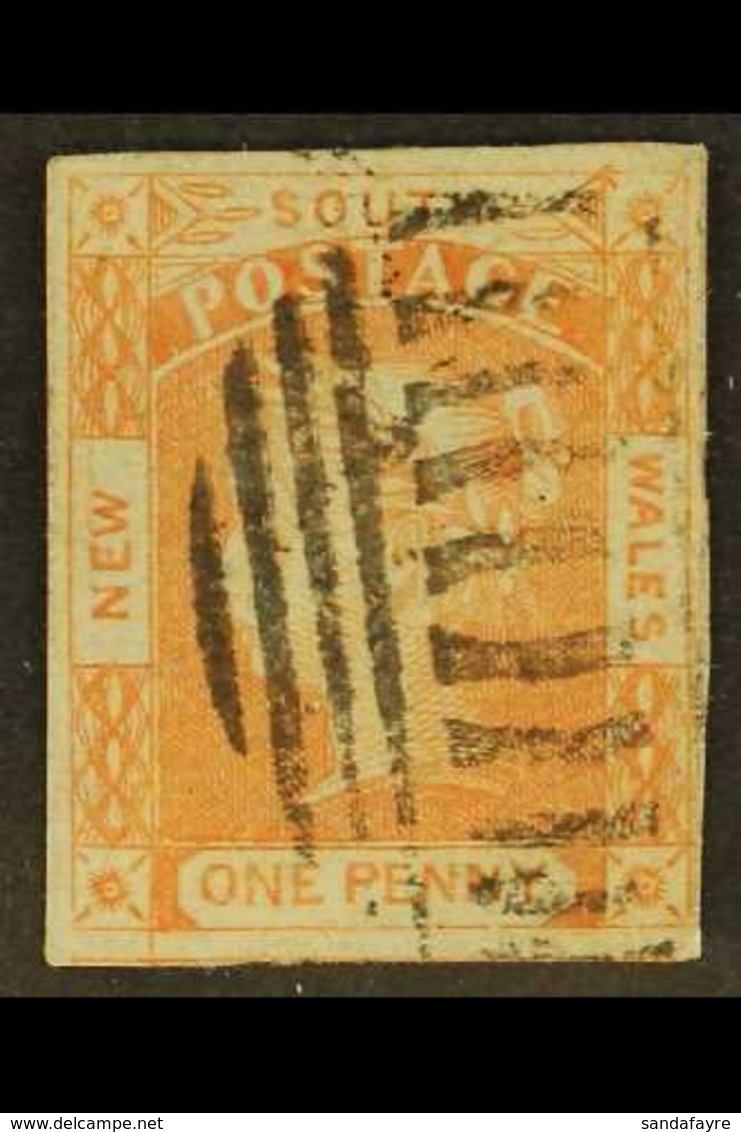 NEW SOUTH WALES  1851-52 1d Brick Red On Bluish Paper, Two Leaves To Right Of South, SG 48b, Four Margins And Neat Barre - Autres & Non Classés