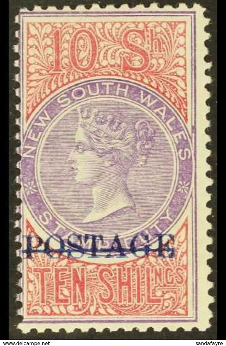 NEW SOUTH WALES  1894-1904 Overprinted "POSTAGE" In Blue 10s Violet And Claret, Perf 11, SG 275a, Fine Mint. Very Fresh! - Autres & Non Classés