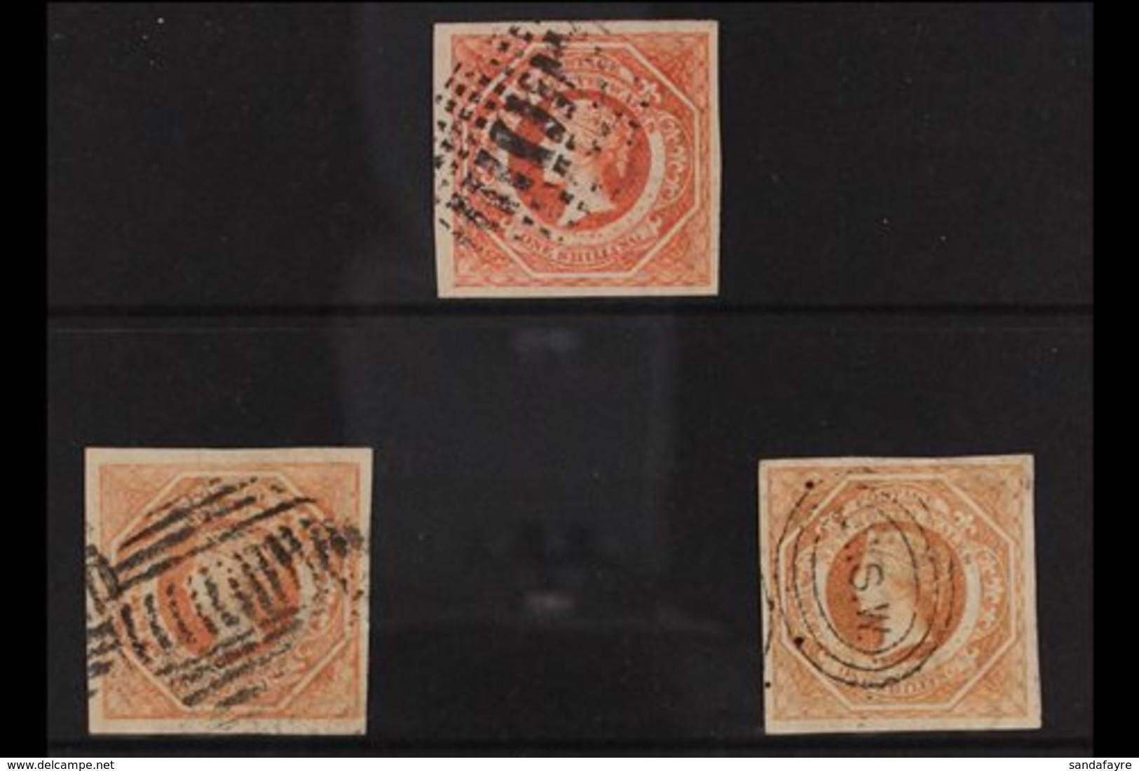 NEW SOUTH WALES  1854-59 IMPERF 1s Diadem, Double Lined 12 Wmk, ALL The Three Listed Shades, Rosy Vermillion, Pale Red & - Other & Unclassified