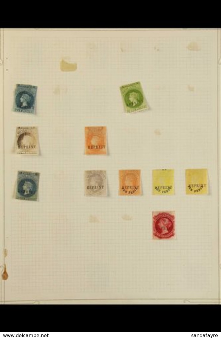 SOUTH AUSTRALIA  MINT STAMPS & REPRINTS BALANCE. Stamps On 3 Olde Tyme Album Pages Plus A Few Items On A Stock Card, Reg - Andere & Zonder Classificatie