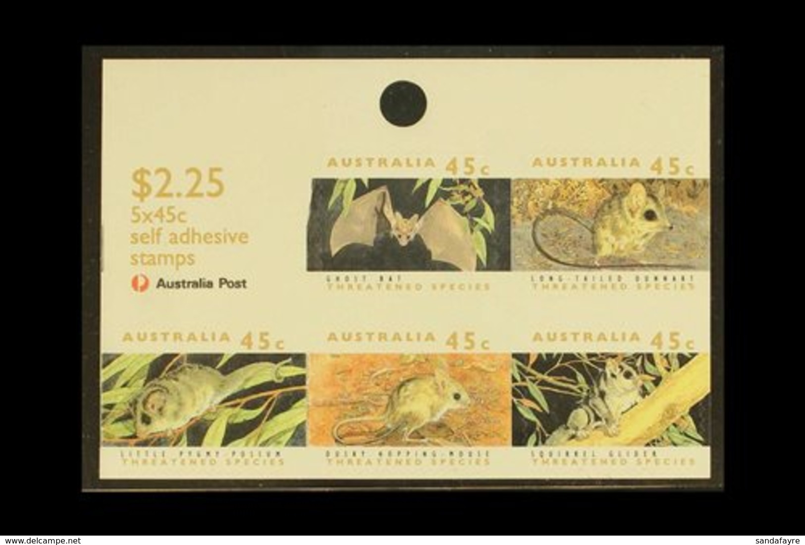 1992 RARE SHEETLET ERROR  1992 Threatened Species $2.25 Self Adhesive Sheetlet Of Five On Phosphorised Paper, SG 1328qa, - Other & Unclassified