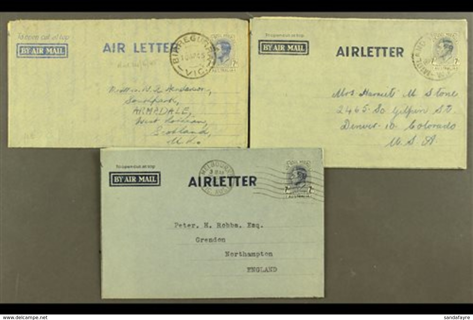 AEROGRAMMES  1944-1954 Used Selection Of All Different Postal Stationery Air Letter Sheets, Inc Scarce 1944 7d Addressed - Other & Unclassified